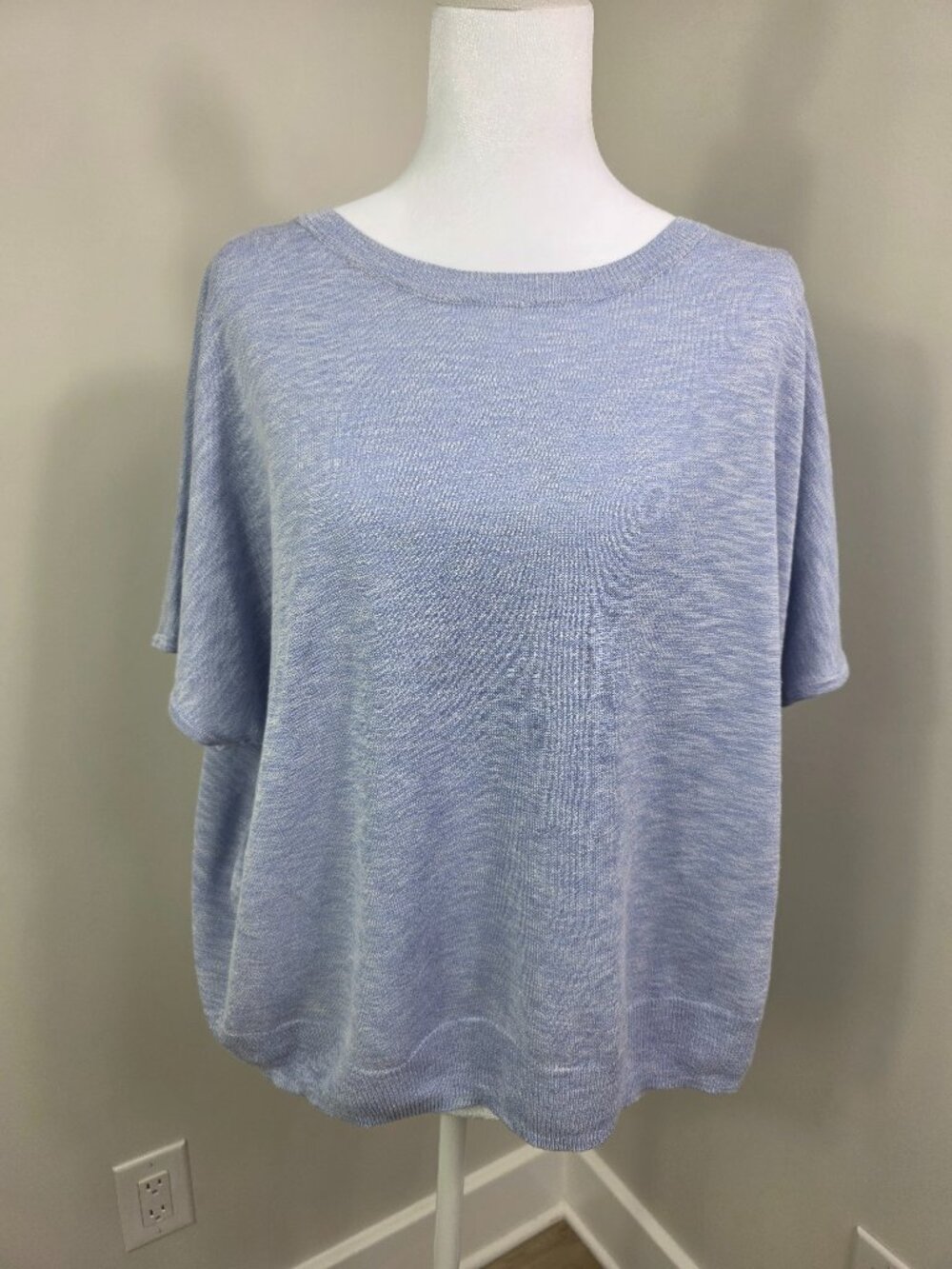 Ellen Tracy Powder Blue Short Sleeve Batwing Knit Top Oversized Dolman Blouse XL